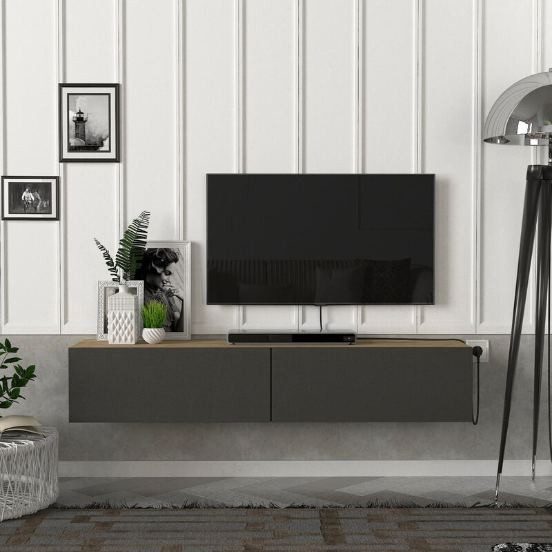 Fernsehschrank Toivakka 135x31x25cm Eiche / Anthrazit [en.casa]