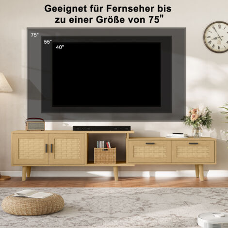 Fernsehschrank, TV-Schrank, Ausziehbarer Fernsehschrank – TV-Schrank aus Holz mit Rattan-Optik – Funktional und Elegant, Ideal für jeden Einrichtungsstil