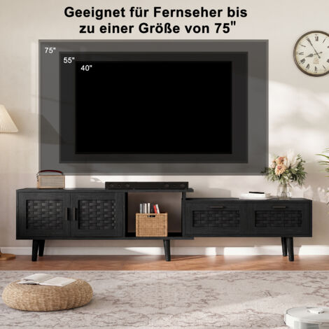 Fernsehschrank, TV-Schrank, Ausziehbarer Fernsehschrank – TV-Schrank aus Holz mit Rattan-Optik – Funktional und Elegant, Ideal für jeden Einrichtungsstil