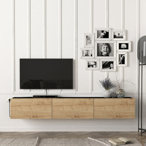 Fernsehschrank Vihti 180x31x29,5cm Schwarz/Eiche [en.casa]