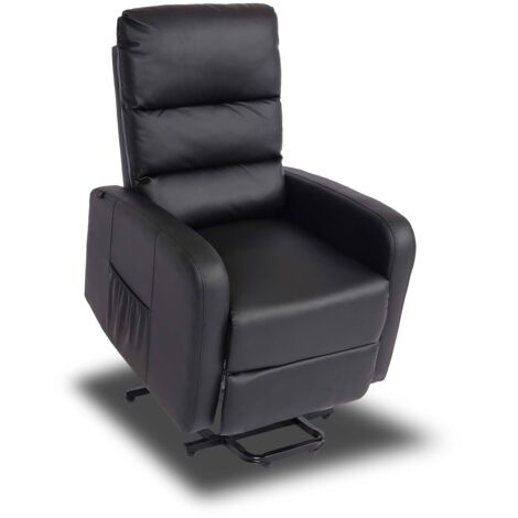 Fernsehsessel HHG-703, Sessel Relaxsessel TV-Sessel Liege, Liegefunktion Aufstehhilfe, Metall Kunstleder schwarz