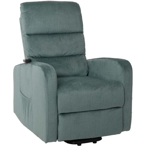 Fernsehsessel HHG-707, Sessel Relaxsessel TV-Sessel, Liegefunktion Aufstehhilfe elektrisch, Metall Chenille blau-grün