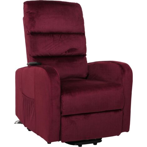 Fernsehsessel HHG-707, Sessel Relaxsessel TV-Sessel, Liegefunktion Aufstehhilfe elektrisch, Metall Chenille bordeaux