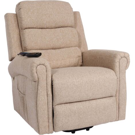 Fernsehsessel HHG-711, Relaxsessel Sessel, Liegefunktion Aufstehhilfe Massage Heizfunktion, Stoff/Textil beige-braun