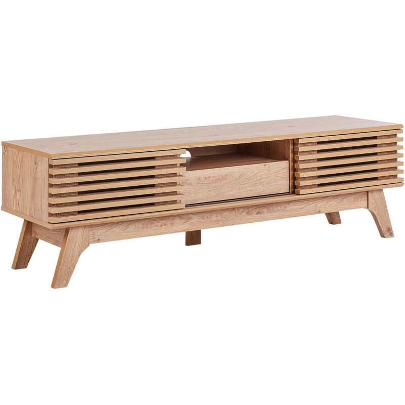 Beliani - Fernsehtisch Heller Holzfarbton Spanplatte 43 X 150 X 40 Cm Retro Multifunktional Praktisch Elegant Wohnzimmer