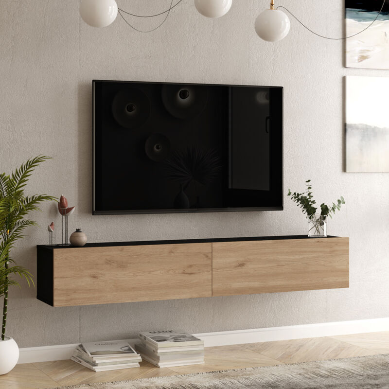 [en.casa] - Fernsehtisch Lapinlahti 180 X 31, 5 X 29, 5 Cm Schwarz/eiche