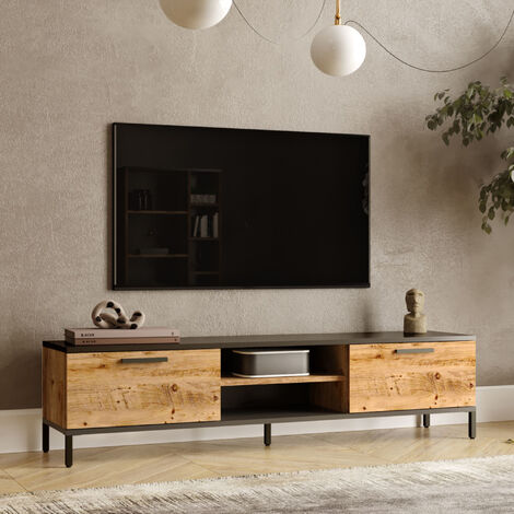 Fernsehtisch Lempäälä mit 2 Ablagefächern 160 x 35 x 39 cm Eiche rustikal/Anthrazit [en.casa]