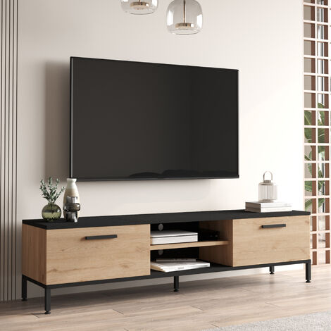Fernsehtisch Lempäälä mit 2 Ablagefächern 160 x 35 x 39 cm Eiche/Schwarz [en.casa]