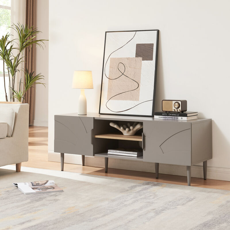 Fernsehtisch Starvili Mit 2 Türen 120x40x45 Cm Grau [en.casa]