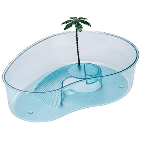 Ferplast – Bac en plastique pour petites tortues – Dimensions 31 x 22 x h 7.5 cm – Matériau plastique rigide – Forme circulaire avec îlot palmier