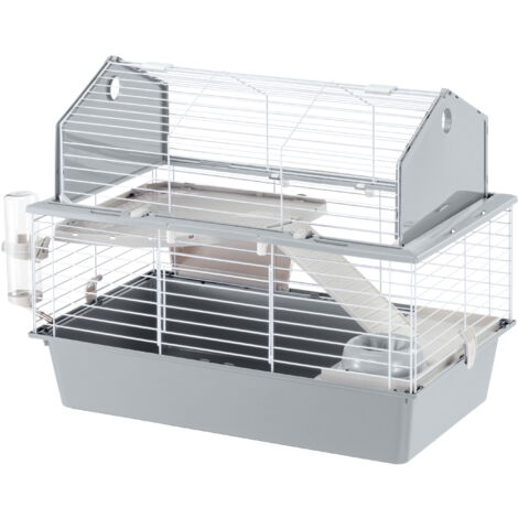Ferplast – Cage à lapin 78 x 48 x 65 cm – Métal robuste et résine – Avec accessoires : mangeoire, bol, abreuvoir, maisonnette