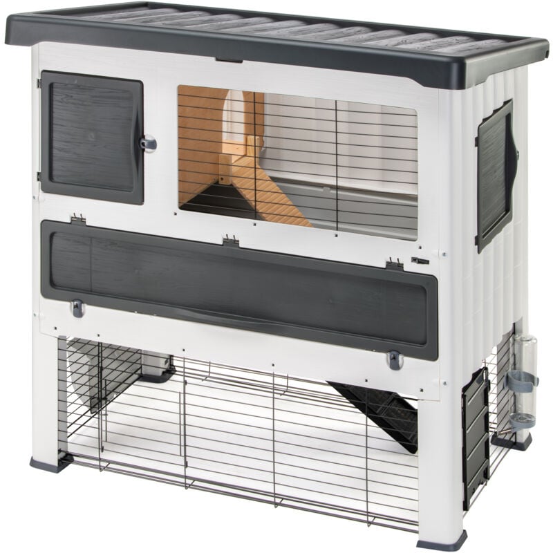 Ferplast - grand lodge Clapier à lapin en résine thermoplastique à deux étages. Variante 140 - Misure: 134 x 73 x h 110 cm - Gris