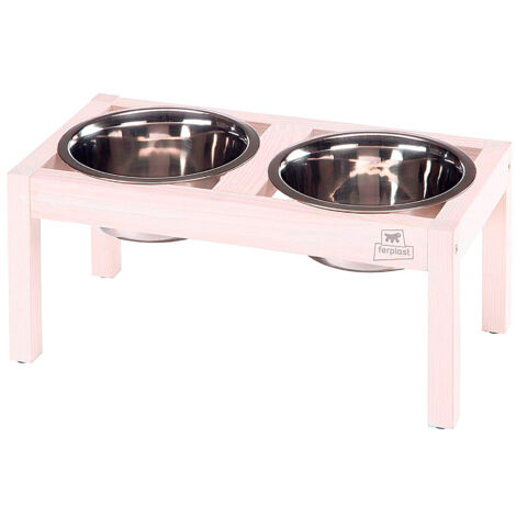 Ferplast DESCO WOOD Porte-gamelles en bois avec gamelles en acier inoxydable pour chiens et chats. Trois tailles.. Variante 03 - Misure: 36 x 18.2 x h 16 cm - 1.7 L -