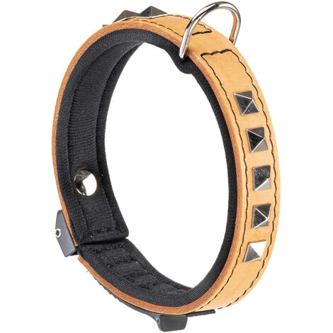 Ferplast GIOTTO LUXOR BEIGE C Collier en véritable cuir avec clous décoratifs et micro-ajustement - 6 tailles. Variante C20/34 - Misure: A: 30-34 cm B: 20 mm - Beige