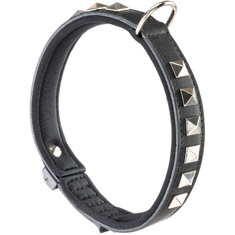 Ferplast GIOTTO LUXOR BLACK C Collare in pelle naturale nera con borchie e microregolazione - 6 misure. Variante C25/49 - Misure: A: 45-49 cm B: 25 mm - Nero
