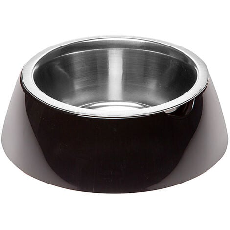 Ferplast JOLIE Ciotola in acciaio per cani e gatti con portaciotola in plastica. Varie misure e colori.. Variante SMALL - Misure: Ø 17.1 x h 5.5 cm - 0.5 L - Nero