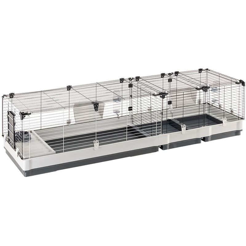 KROLIK 200 Cage pour plusieurs lapins avec extension séparable et séparateur.. Variante KROLIK 200 - Mesures: 205 x 60 x h 50 cm - Gris - Gris
