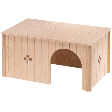 Ferplast – Maison pour lapins et lapins béliers en bois FSC – Dimensions 52 x 31 x h 26 cm – Entrée latérale et toit plat pour confort