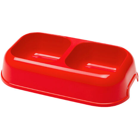 Ferplast PARTY 16 - 0,7 L Écuelle double en plastique léger - 2 couleurs. Variante PARTY 16 - 0,7 L - Misure: 26.5 x 15 x h 5.6 cm - 0.7 L - Rouge