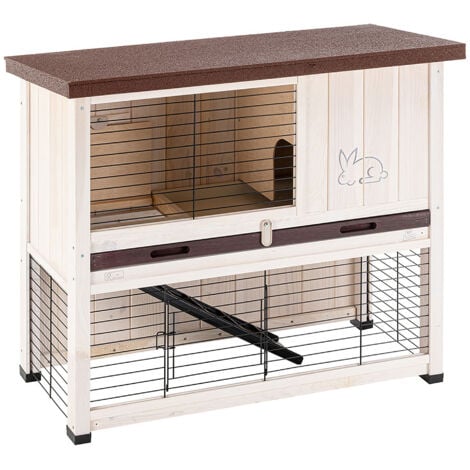 Ferplast RANCH 100 BASIC Conigliera a due piani in legno di pino nordico FSC. Variante  - Misure: 90.5 x 46 x h 80 cm - Bianco