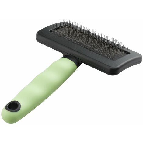 Ferplast Spazzola Cardatore per Gatti - Pelo Medio e Lungo - Setole Inclinate e Testine Arrotondate, Acciaio Inox - Impugnatura Ergonomica Morbida - Pettine Extra Incluso - Misura L, Verde