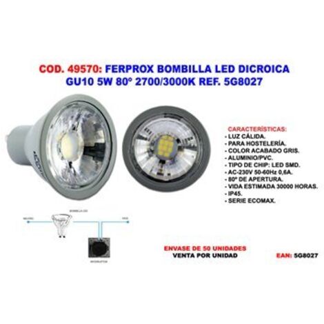 Ferprox bombilla led dicroica gu10 5w 80° 2700k/3000k