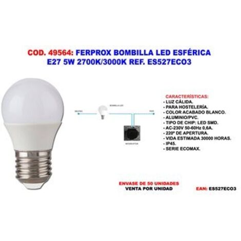 Ferprox bombilla led esférica e27 5w 2700k/3000k