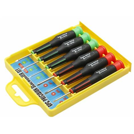 Ferrestock FSKCS6RP Set de 6 destornilladores Planos/Philips de precisión con mango de acetato bi-material con distintos colores para diferenciarlos, ideal para trabajos de relojería y electrónica