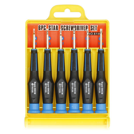 Ferrestock FSKCS6TX Set de 6 destornilladores Torx de precisión con mango de acetato bi-material con distintos colores para diferenciarlos, ideal para trabajos de relojería y electrónica