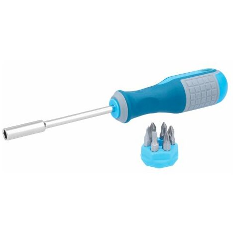 Ferrestock FSKDES014 destornillador de 1/4" con portapuntas de goma imantado, 6 puntas fabricadas en acero al Cromo Vanadio (Cr-V) y mango ergonómico engomado