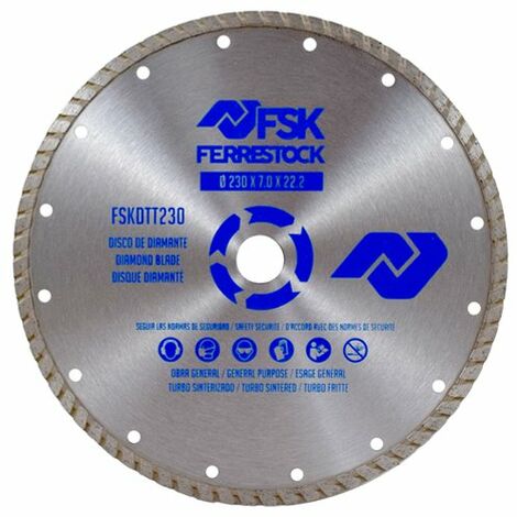 Ferrestock FSKDTT230 Disco de diamante turbo sinterizado para amoladoras angulares de uso general en materiales de construcción y piedras naturales.