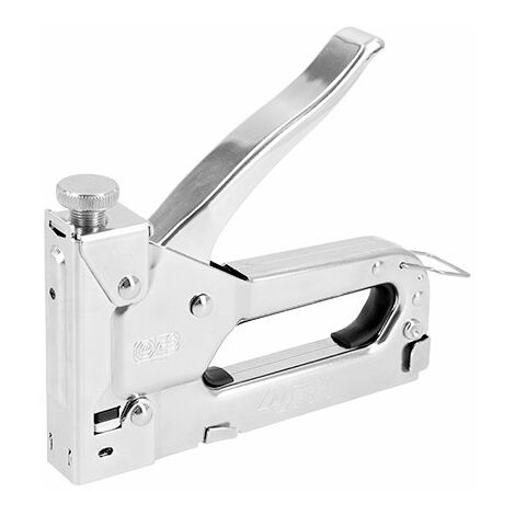 Ferrestock FSKGR500 Grapadora profesional con cuerpo de acero cromado, grapas tipo 530 de 6 a 16mm, tornillo de regulación y sistema de reemplazo rápido