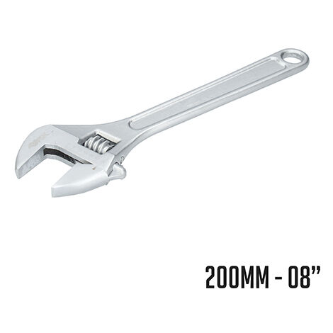 Ferrestock FSKLLA008 llave inglesa de 8", fabricada en acero al carbono con acabado satinado, mordaza milimetrada, 200mm