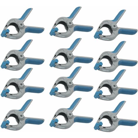 Ferrestock - FSKPRS101, 12 pinze di fissaggio con molla, manico antiscivolo, ganasce girevoli, molla extra forte, apertura massima 39 mm, profondità 40 mm, 39 x 40 mm