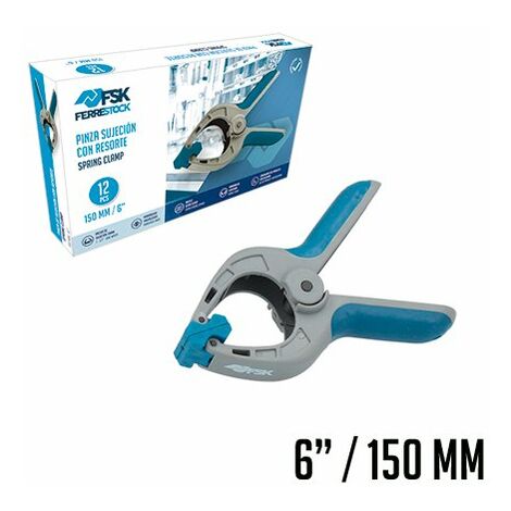 Ferrestock FSKPRS102 12pcs pinzas de sujeción con resorte, mango antideslizante, mandíbulas giratorias, muelle extra fuerte, apertura máxima 65mm, profundidad 65mm