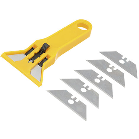 Ferrestock FSKRK310 Rascavidrio fabricado en plástico con hoja retráctil de 19mm y 5 hojas de recambio, cuchilla resistente ideal para vitrocerámicas y todo tipo de cristales