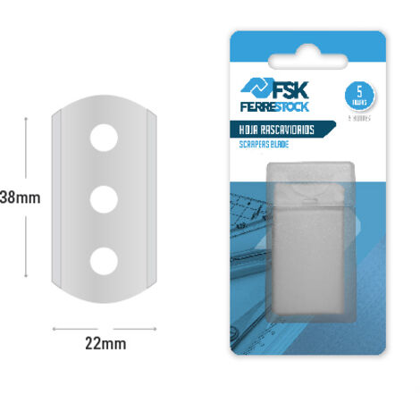 Ferrestock FSKRKR041 blíster con de 5 cuchillas de recambio para rascavidrios de hoja de 38mm, tres agujeros, afilado de precisión para cortar de forma limpia y profesional cualquier material