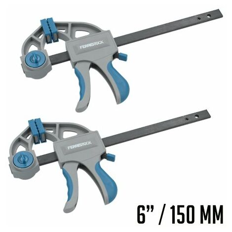 Ferrestock FSKSAM002 set 2 sargentos de apriete rápido monomanual con barra de acero A3, mangos ergonómicos, desbloqueo rápido y fáciles de convertir en extensores
