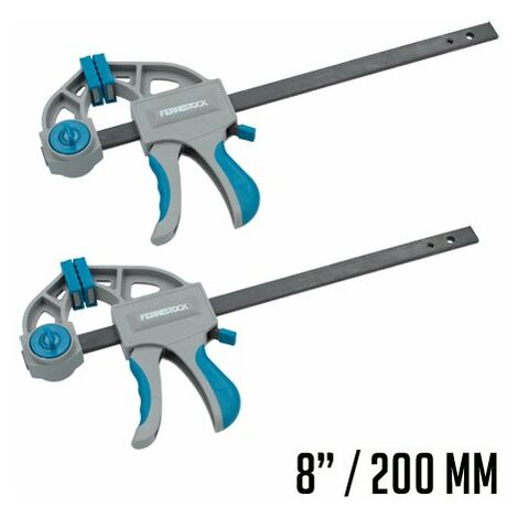 Ferrestock FSKSAM003 set 2 sargentos de apriete rápido monomanual con barra de acero A3, mangos ergonómicos, desbloqueo rápido y fáciles de convertir en extensores