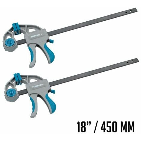 Ferrestock FSKSAM005 set 2 sargentos de apriete rápido monomanual con barra de acero A3, mangos ergonómicos, desbloqueo rápido y fáciles de convertir en extensores