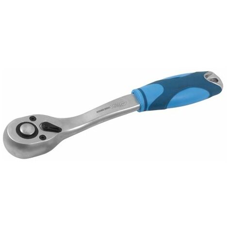 Ferrestock FSKSOC012 Llave de carraca de 1/2", fabricada en acero al cromo vanadio, trinquete de gran tamaño con 72 dientes, sistema de cambio de vaso con expulsador de botón y mango engomado curvado