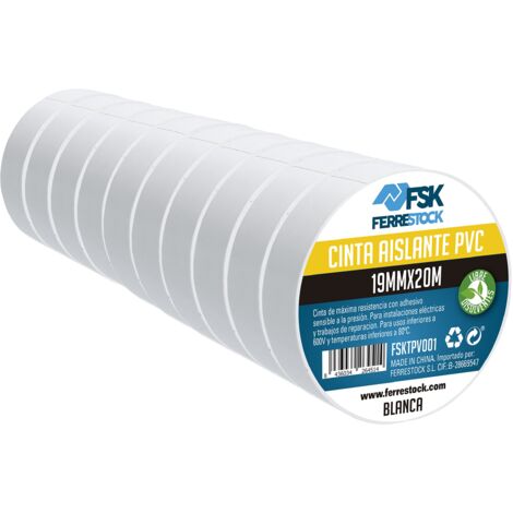 ferrestock fsktpv001 nastro isolante, Bianco, 19 mm x 20 m Set da 10 pezzi