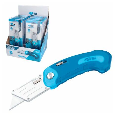 Ferrestock FSKTWN670 cúter de bolsillo tipo navaja plegable con mango ergonómico bicomponente, bloqueo de seguridad y botón de liberación rápida