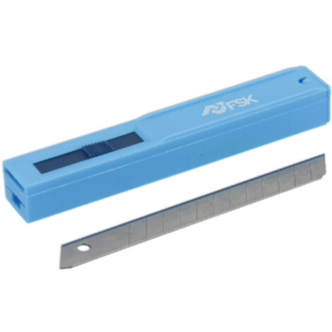 Ferrestock FSKTWR009 Hoja de recambio de cúter de 9mm especialmente pensada para poder cortar materiales resistentes en modo profesional, contiene 10 cuchillas. (Caja de 10uds)