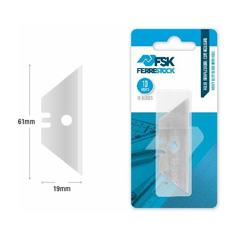 Ferrestock FSKTWR099 blíster con de 10 cuchillas trapezoidales de recambio para navaja o rascavidrio de hoja de 19mm, 7,1mm de diámetro de agujero, afilado de precisión para cortar de forma limpia y p