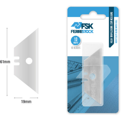 Ferrestock FSKTWR099 blíster con de 10 cuchillas trapezoidales de recambio para navaja o rascavidrio de hoja de 19mm, 7,1mm de diámetro de agujero, afilado de precisión para cortar de forma limpia y p