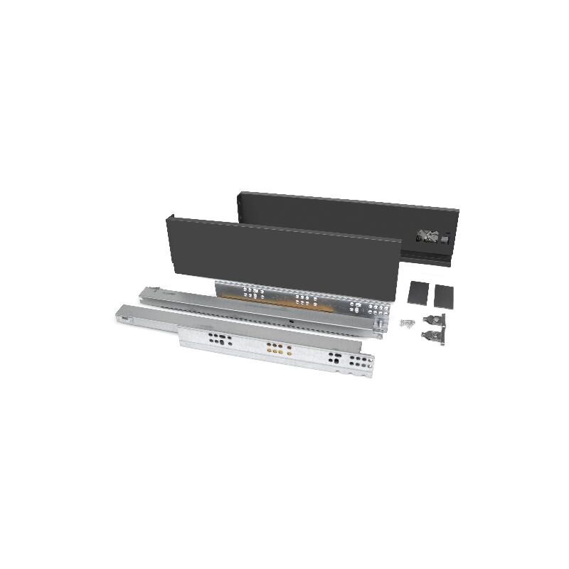 

Kit cajón Vertex de cocina o baño, altura 93 mm, prof. 350 mm, 40 Kg, cierre suave, Acero, Gris antracita