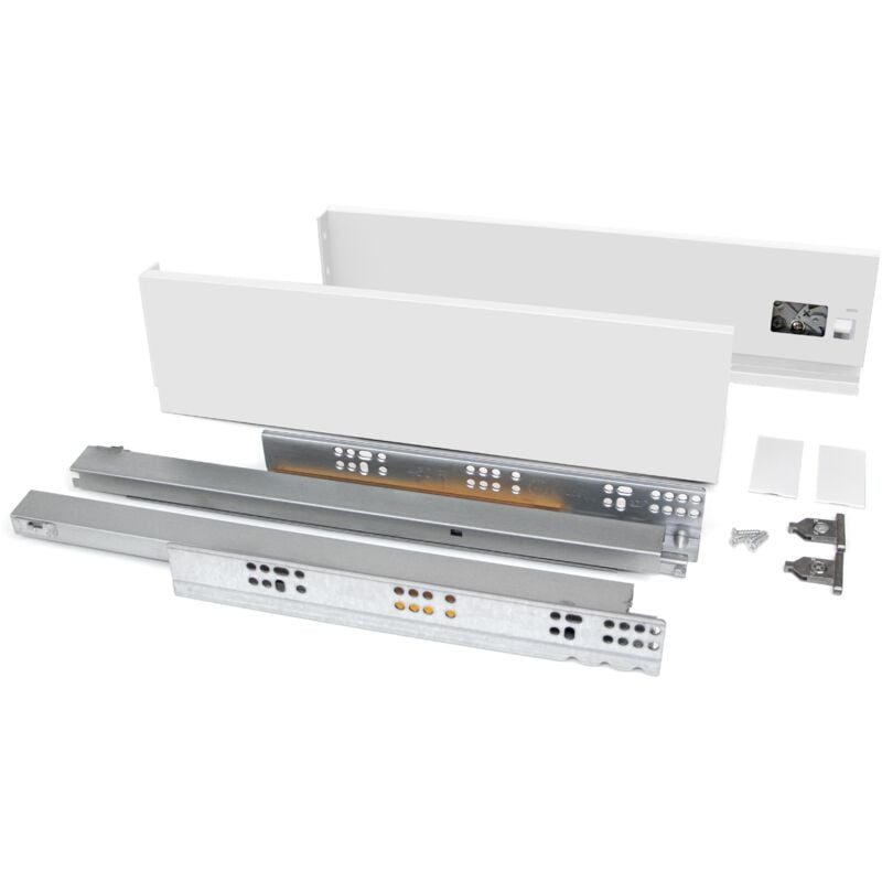 

Kit cajón Vertex de cocina o baño, altura 93 mm, prof. 450 mm, 40 Kg, cierre suave, Acero, Blanco