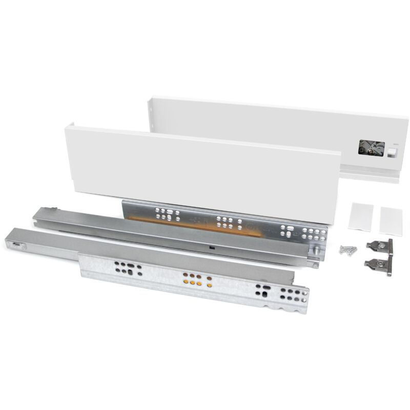 

Kit cajón Vertex de cocina o baño, altura 93 mm, prof. 350 mm, 40 Kg, cierre suave, Acero, Blanco