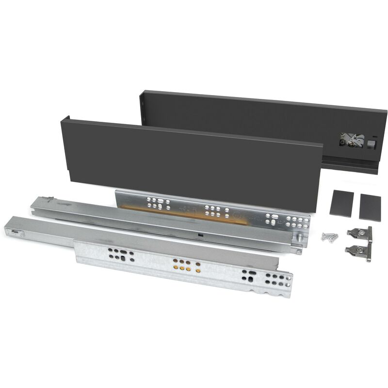 

Kit cajón Vertex de cocina o baño, altura 93 mm, prof. 450 mm, 40 Kg, cierre suave, Acero, Gris antracita